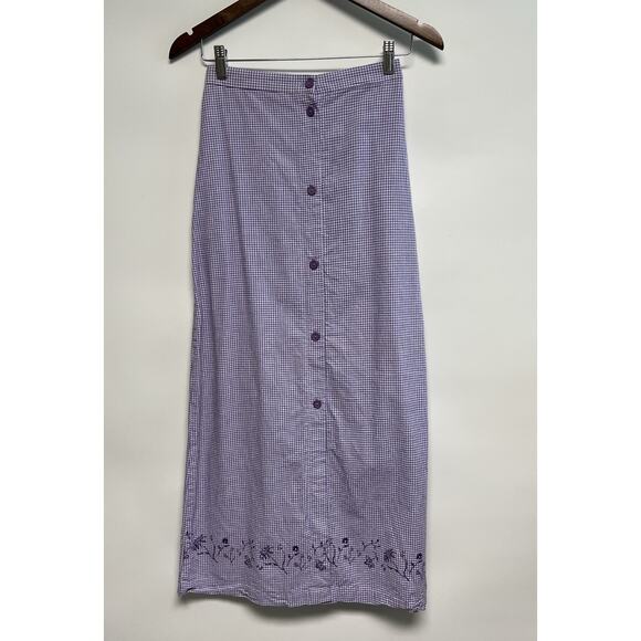 VTG Y2K Maxi Skirt Purple & White Gingham Sz 8 Cottagecore Fairy 90s Grunge Boho - Picture 1 of 13